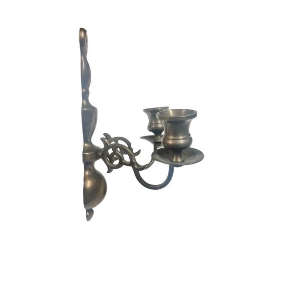 Vintage HB Solid Brass Double Arm Wall Sconce Taper Candle Holder - Picture 5 of 6